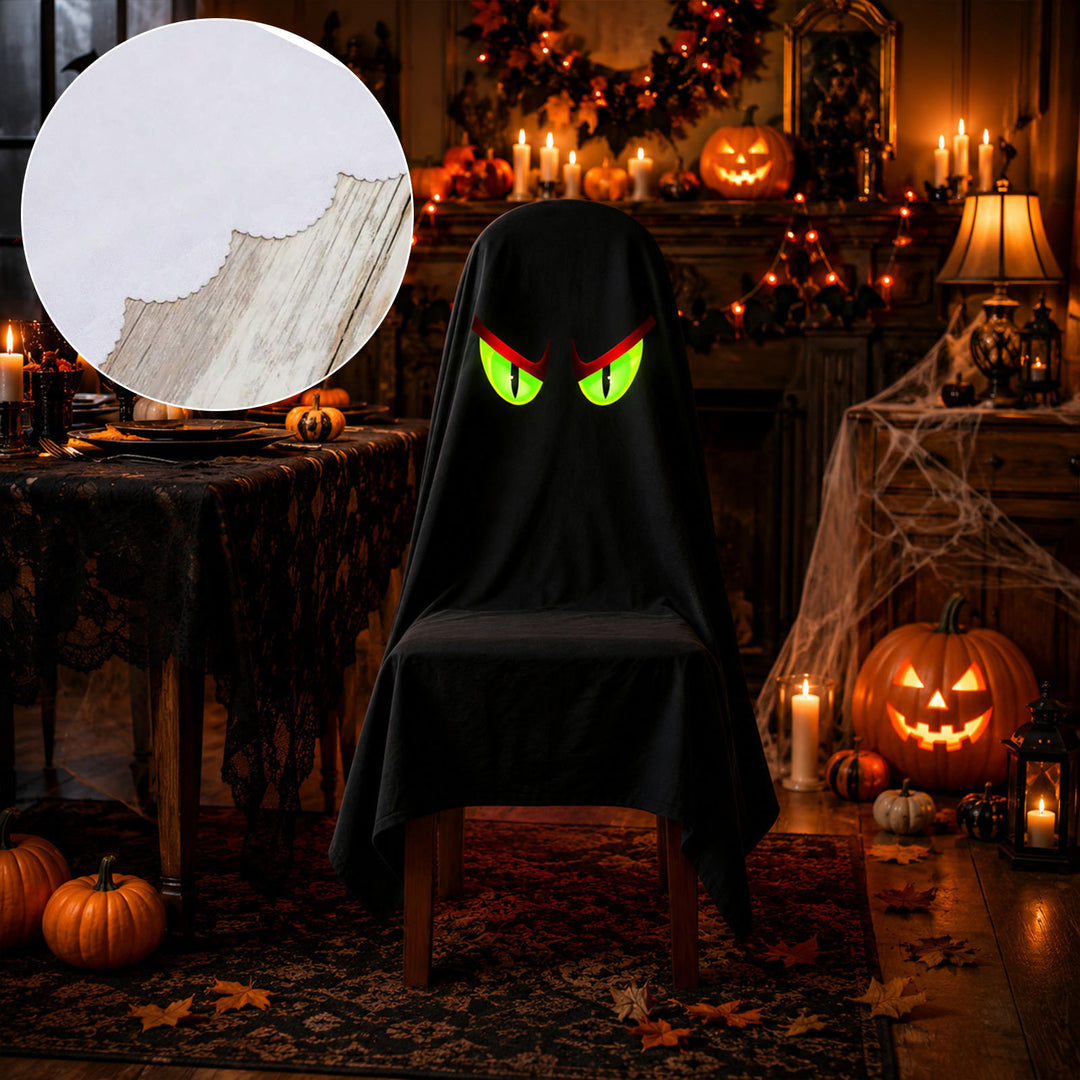 Halloween Chair Cover made of Cotton with Spooky Face and Zigzag Hem