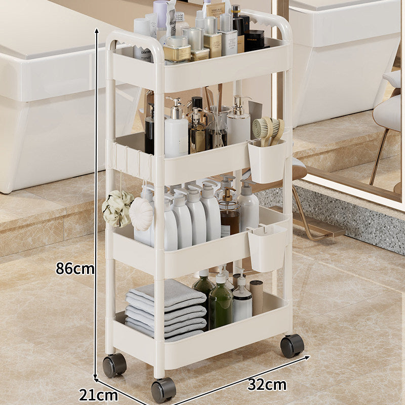 Three-Tier Rolling Mobile Storage Cart with Wheels and Removable Accessory Cups
