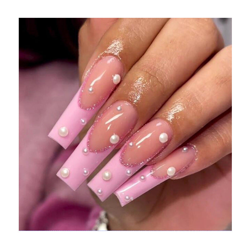 Pearl Accent Long Stiletto Nail Extensions
