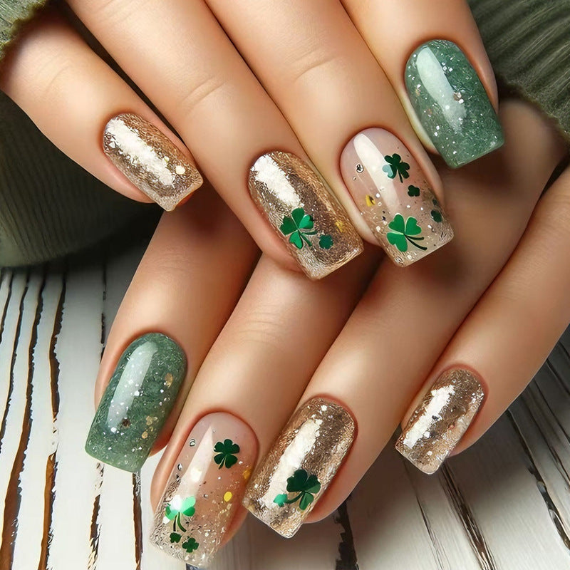 Artificial nail set with sparkling accents and floral patterns Kalsten