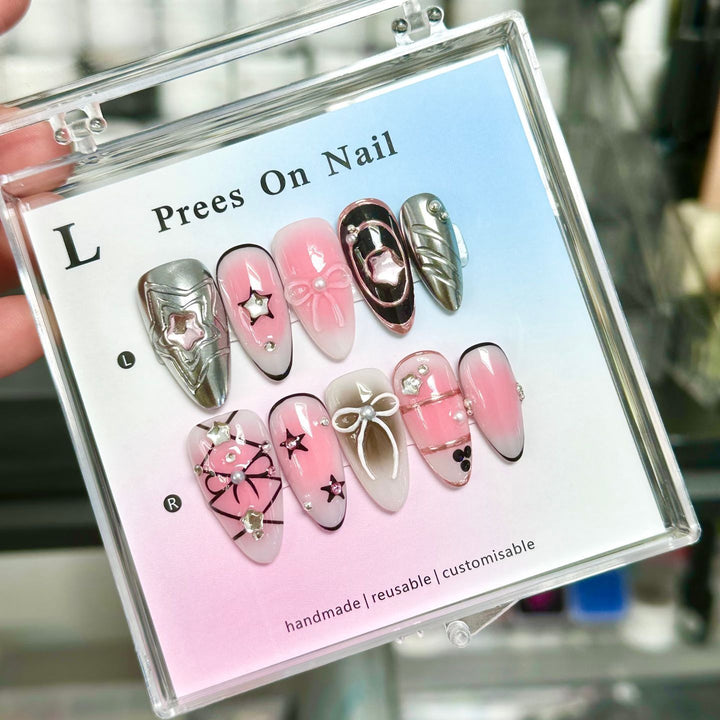 Artistic Press-On Nails Set with Decorative Accents