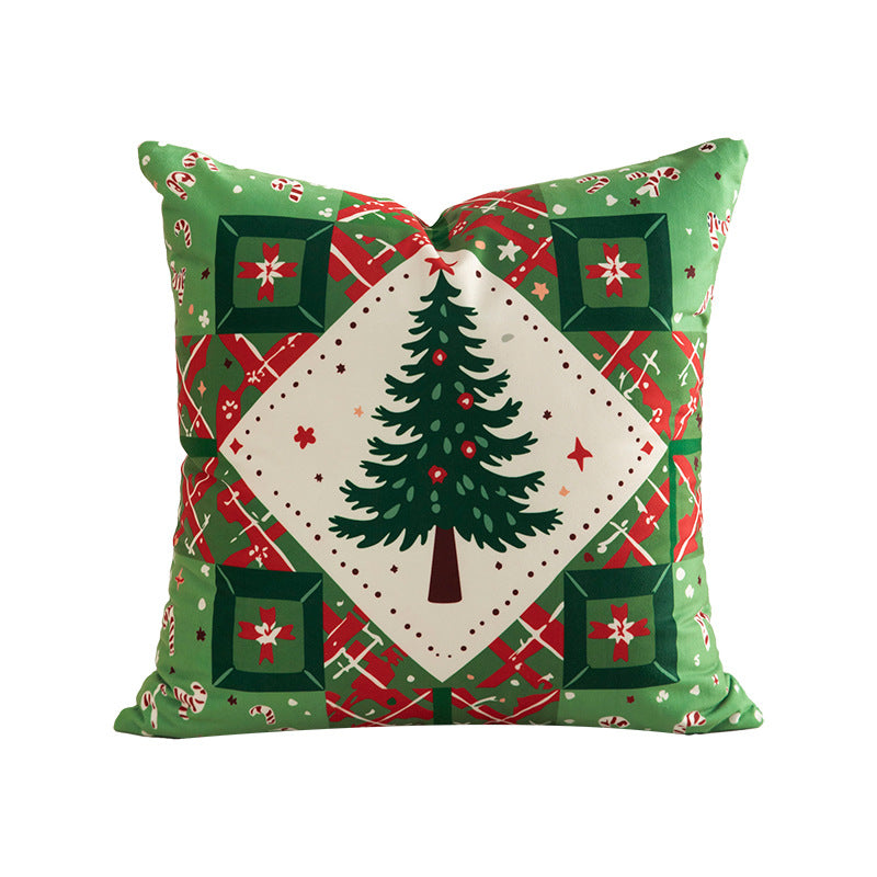 Christmas square decorative pillow with patchwork print and soft microfiber cover