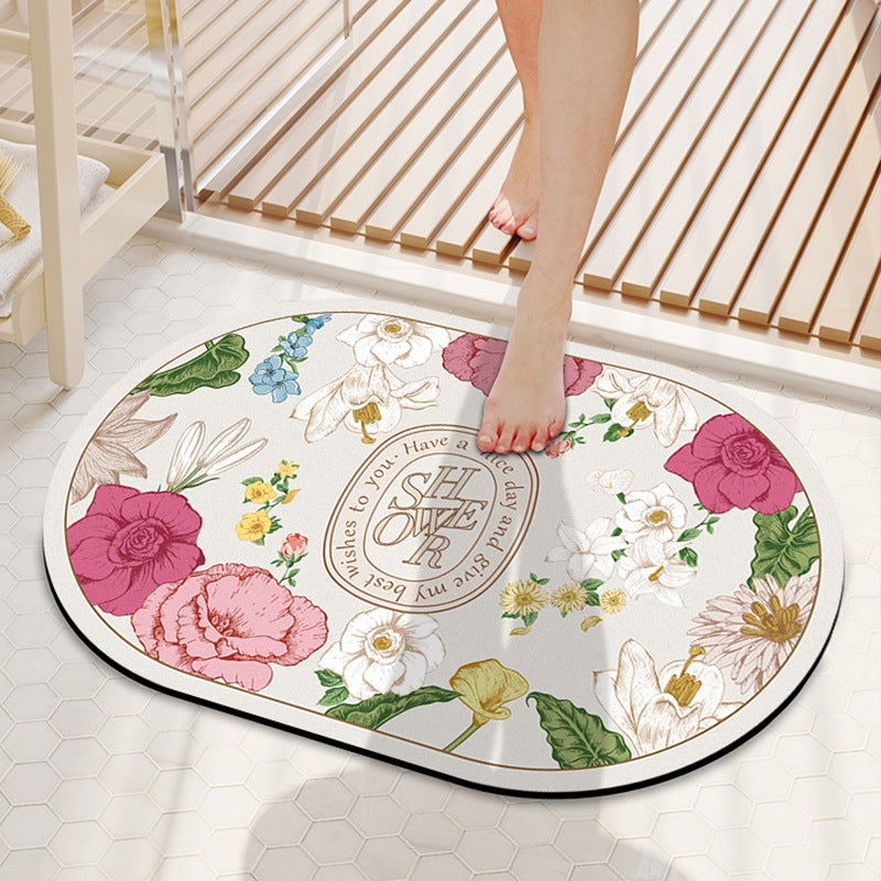 Elegant Floral Design Shower Mat