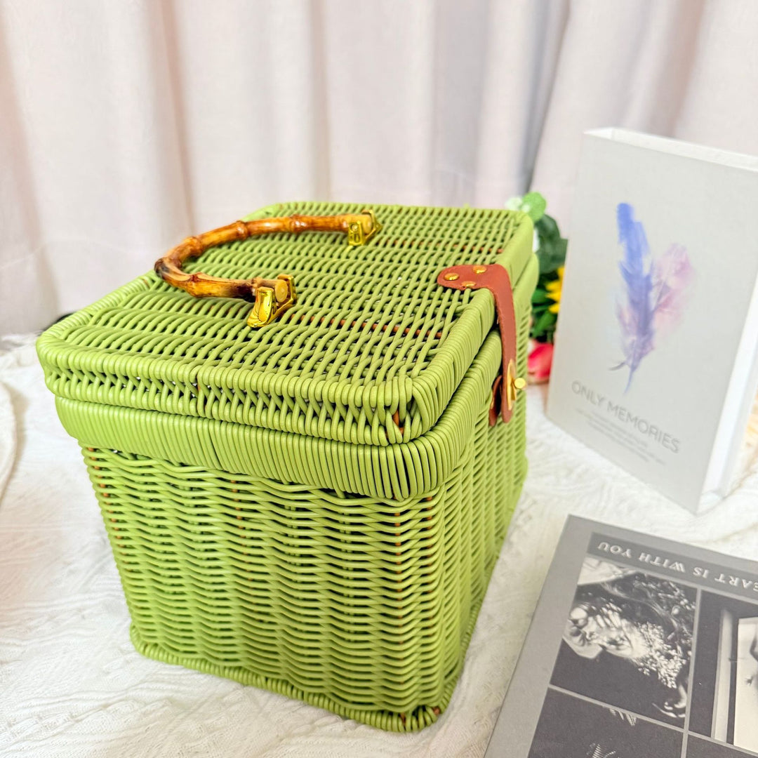 Women's Handwoven Rattan Storage Basket with Belly Pocket Kalsten