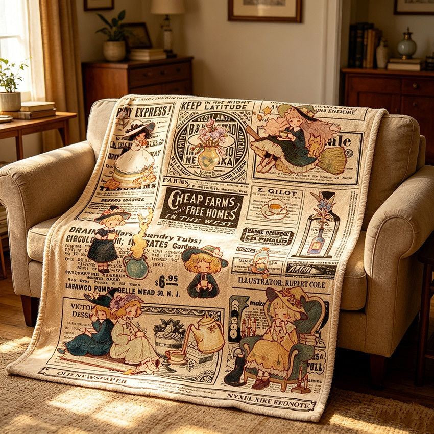 Cozy Vintage-Themed Fleece Blanket Kalsten