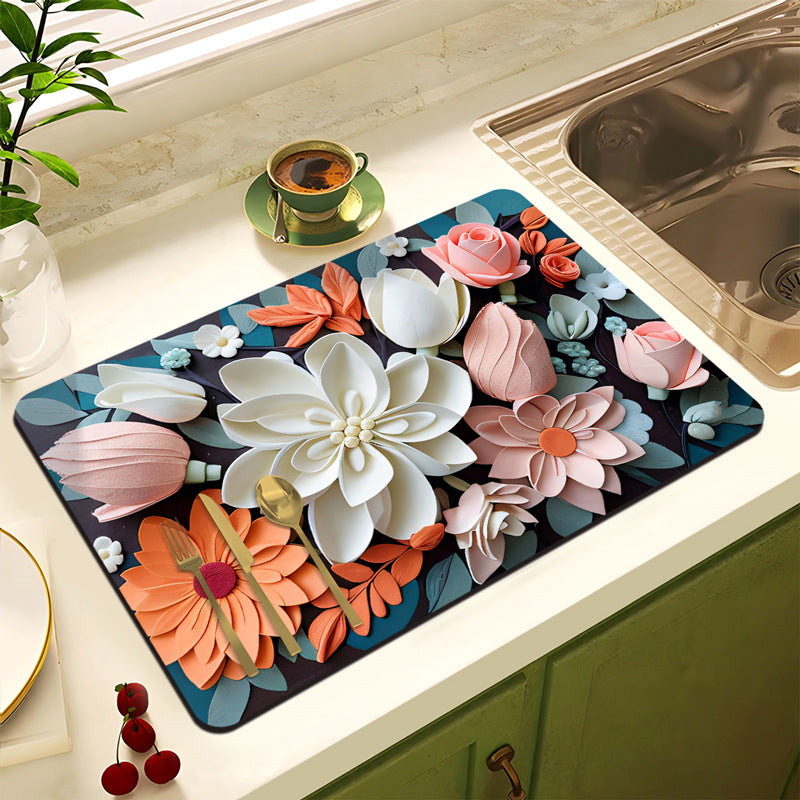Floral Design Anti-Slip Kitchen Mat