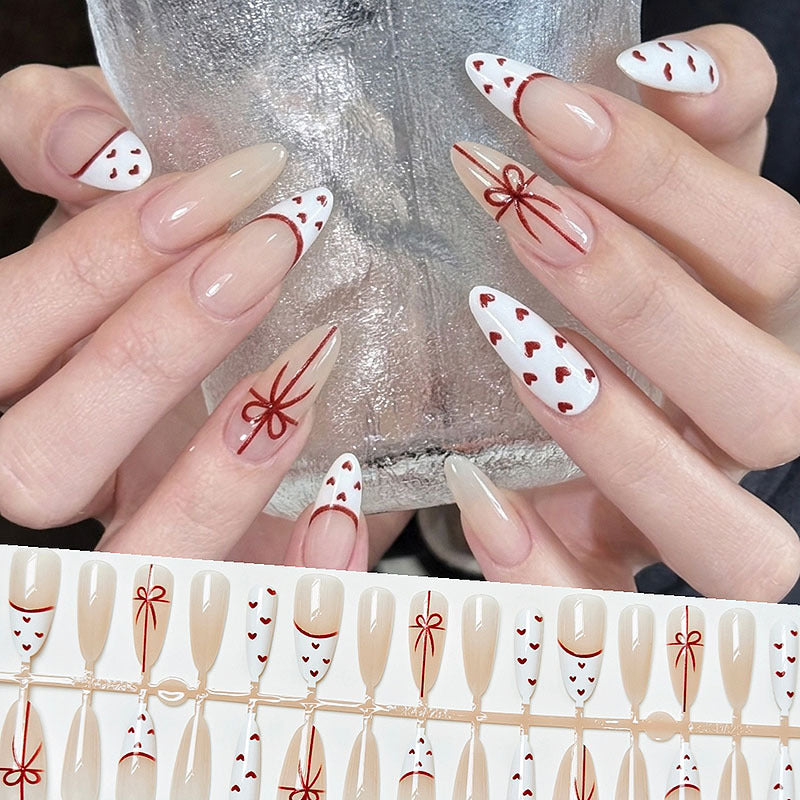 Reusable Waterproof Press-On Nail Set with Heart Design