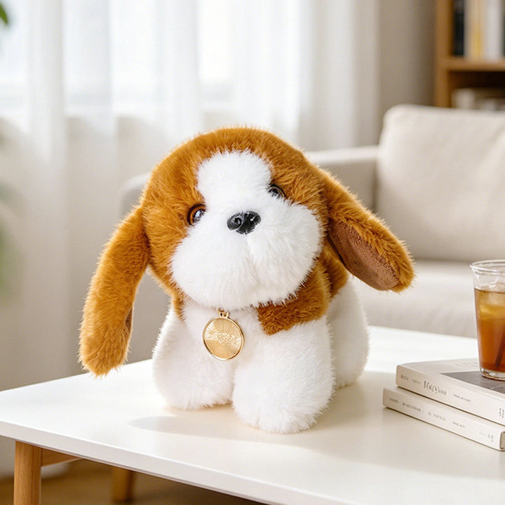 Plush Rottweiler-Style Collectible Puppy with Studded Collar and Gold Medallion Kalsten