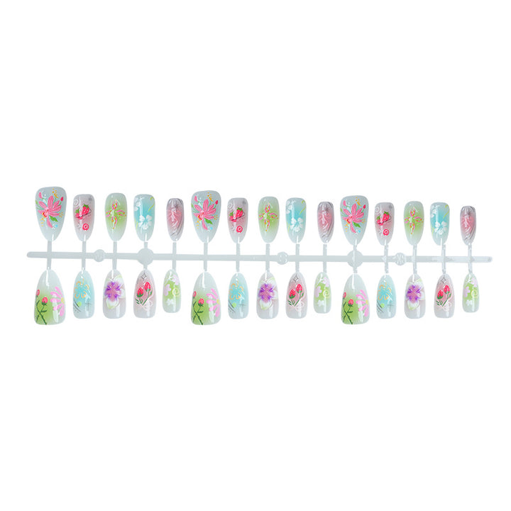 Artistic Press-On Nail Art Set with Floral Embellishments