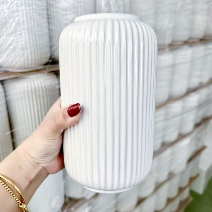 Elegant Vertical Ribbed Ceramic Vase Kalsten