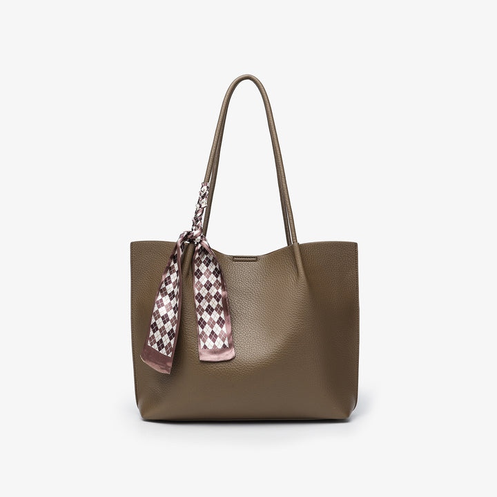 Chic Leather Tote Bag with Decorative Scarf
