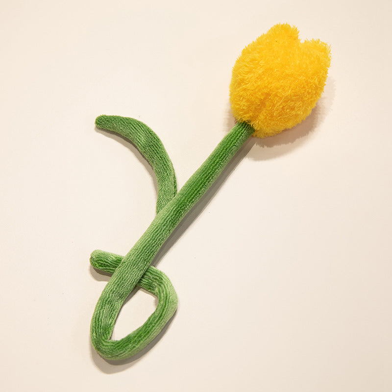 Plush Corduroy Tulip Cat Teaser Toy with Fluffy Pom Bud & Flexible Stem Kalsten