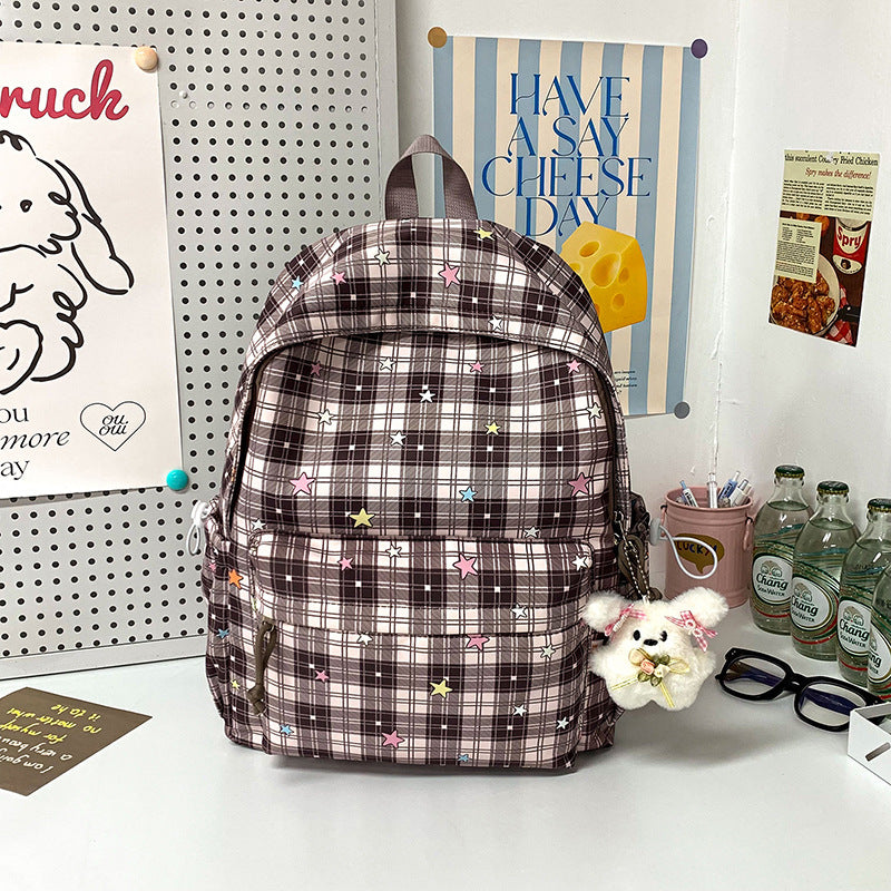 Stylish Multi-Pocket Plaid Backpack Kalsten