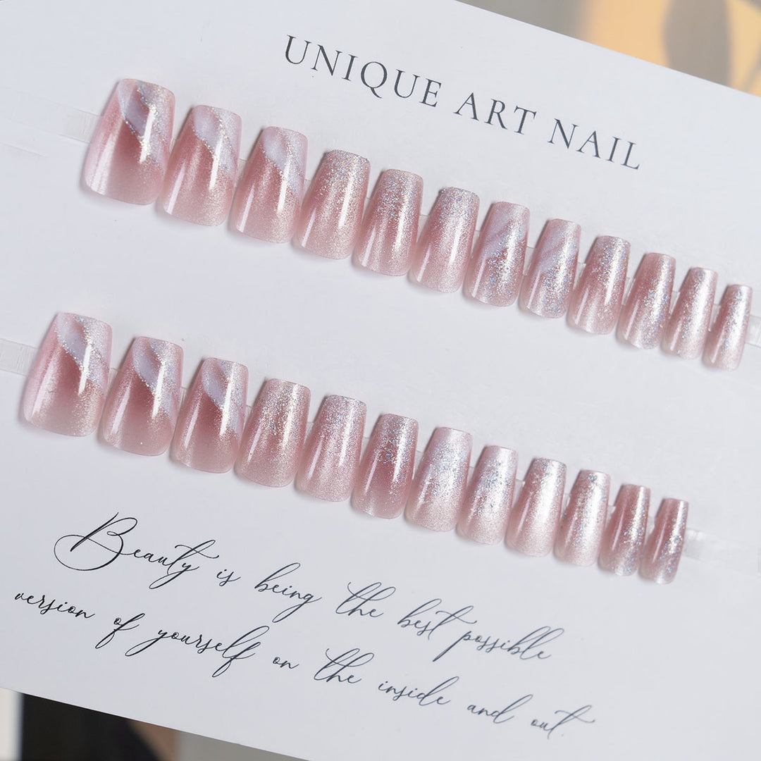 Decorative Glitter Long Square Press-On Nails