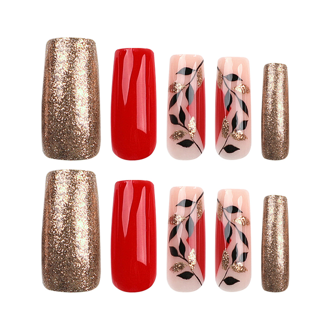 Artful Gel Nails with Elegant Floral Design and Glitter Accents Kalsten