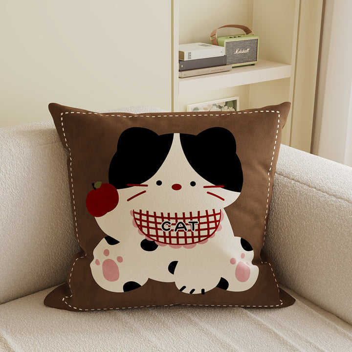 Plush Velvet Decorative Square Throw Pillow Cover with Cartoon Dog Family Illustration and Hidden Zipper
