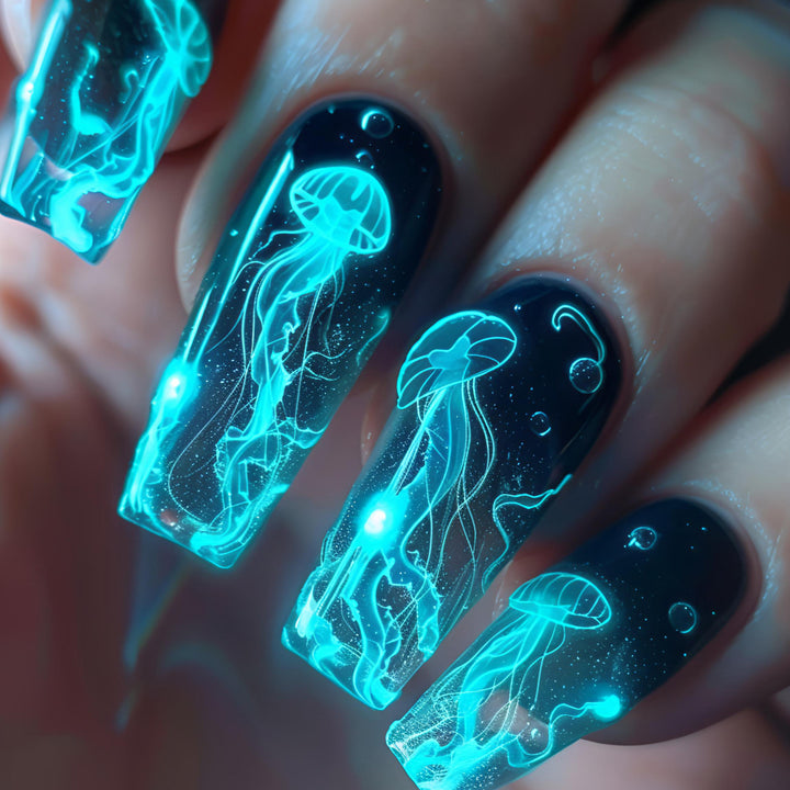 Artificial artificial nails with luminescent jellyfish design Kalsten