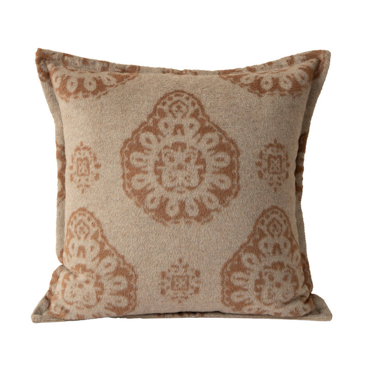 Square decorative sofa cushion with jacquard-woven ornament and soft bouclé surface Kalsten