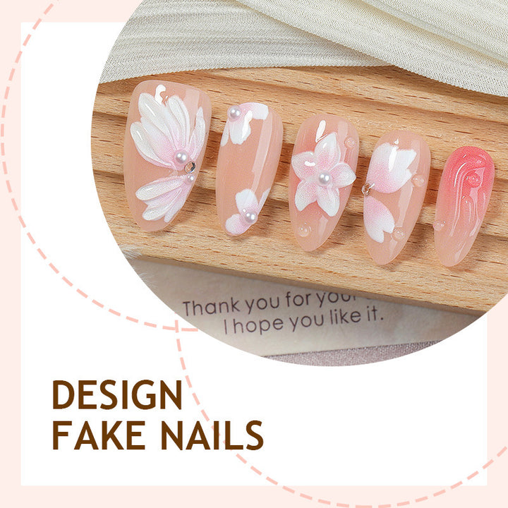 Artificial nail set with floral motifs and rhinestone decorations Kalsten