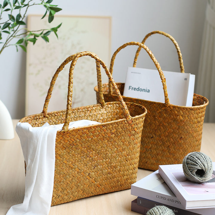 Unisex Handwoven Shopping Container with Double Handle Kalsten