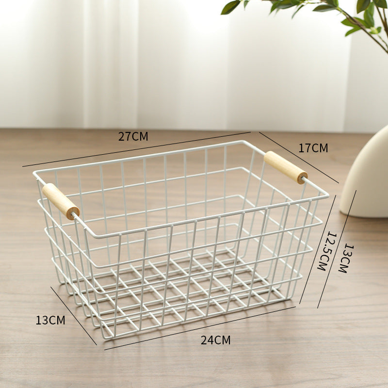 Unisex Wire Storage Basket with Ergonomic Wooden Handles Kalsten