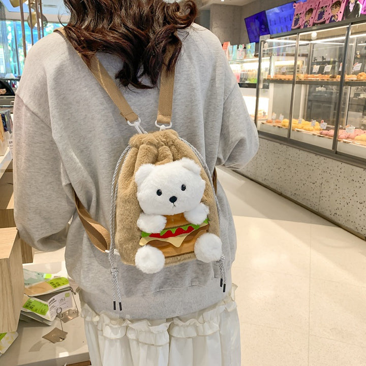 Plush Animal-Themed Drawstring Bag