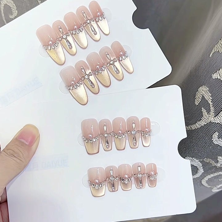 Luxurious Press-On Nail Set with Rhinestone Accents Kalsten