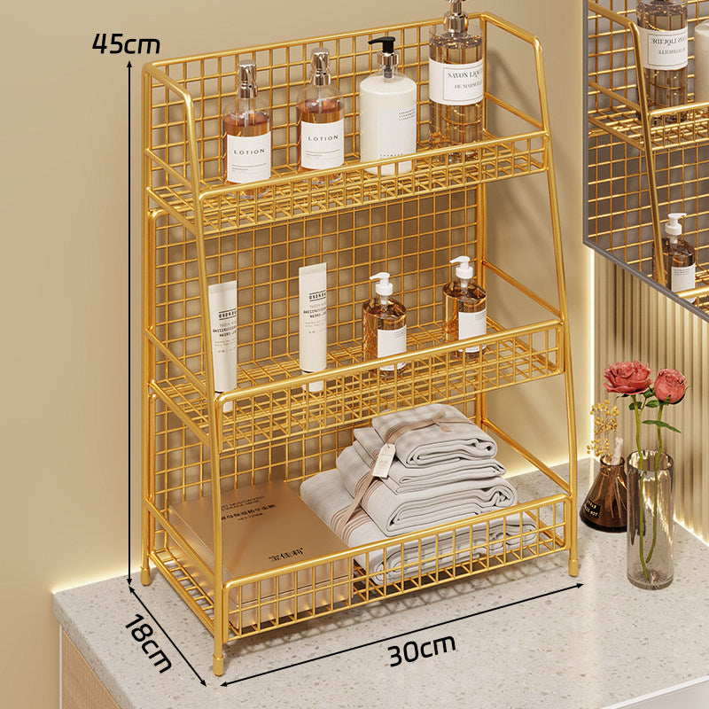 Multi-Tier Wire Grid Countertop Organizer with Angled Frame and Ventilated Mesh Shelves