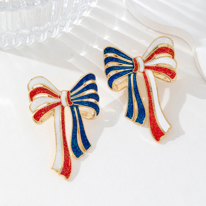 Ladies' elegant enamel bow earrings with glitter effect and gilded setting Kalsten