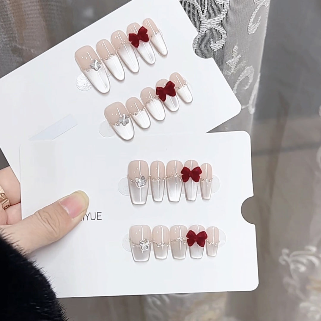 Decorative Press-On Nail Set with Elegant Bow Accents Kalsten