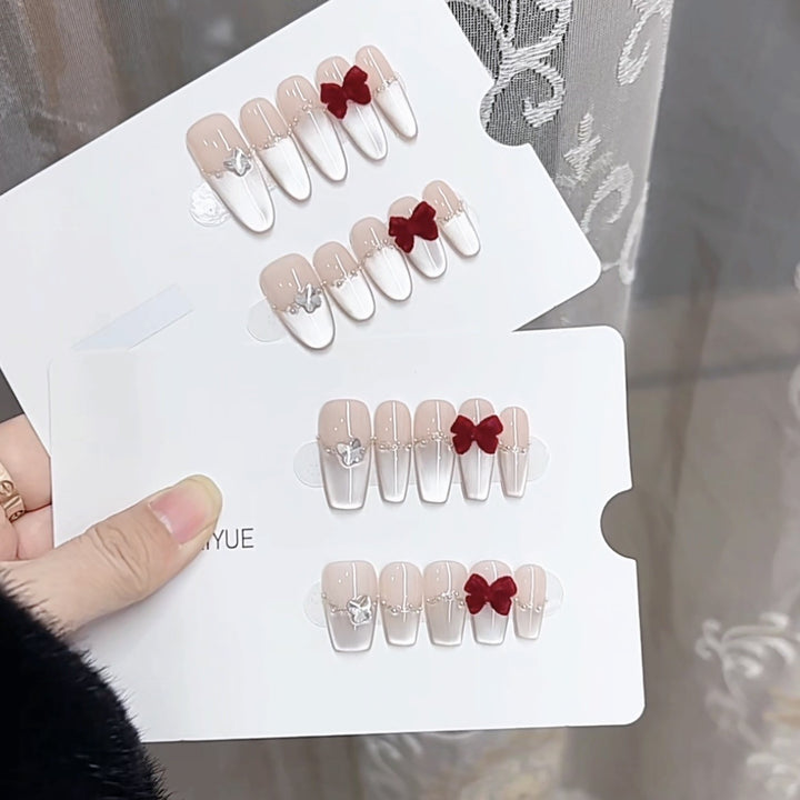 Decorative Press-On Nail Set with Elegant Bow Accents Kalsten