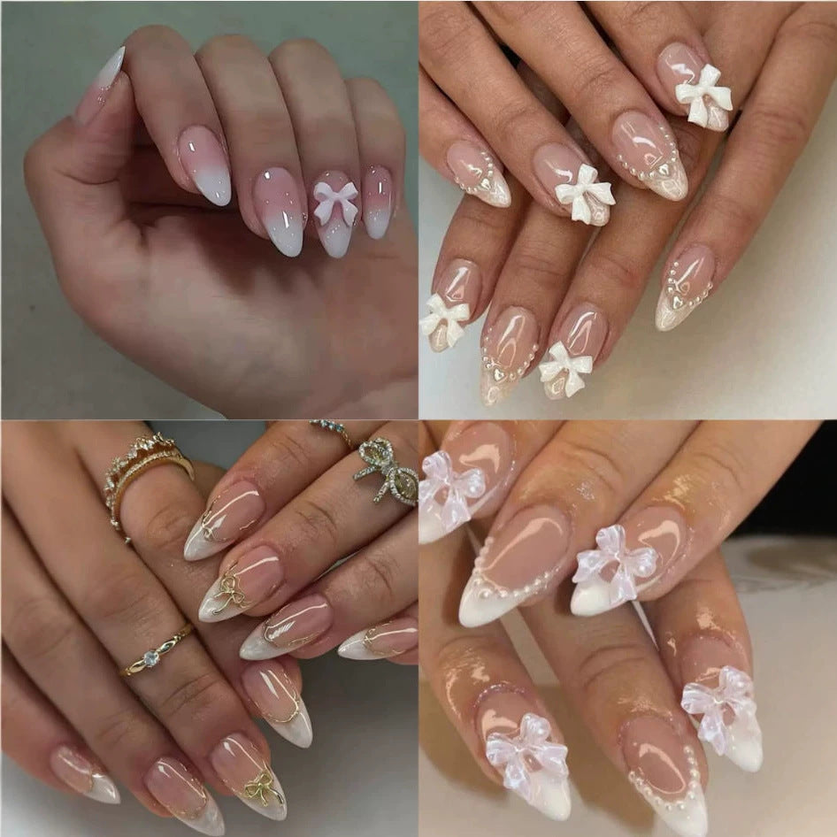 Acrylic Nail Set with Elegant Bows and Glamorous Accent Kalsten