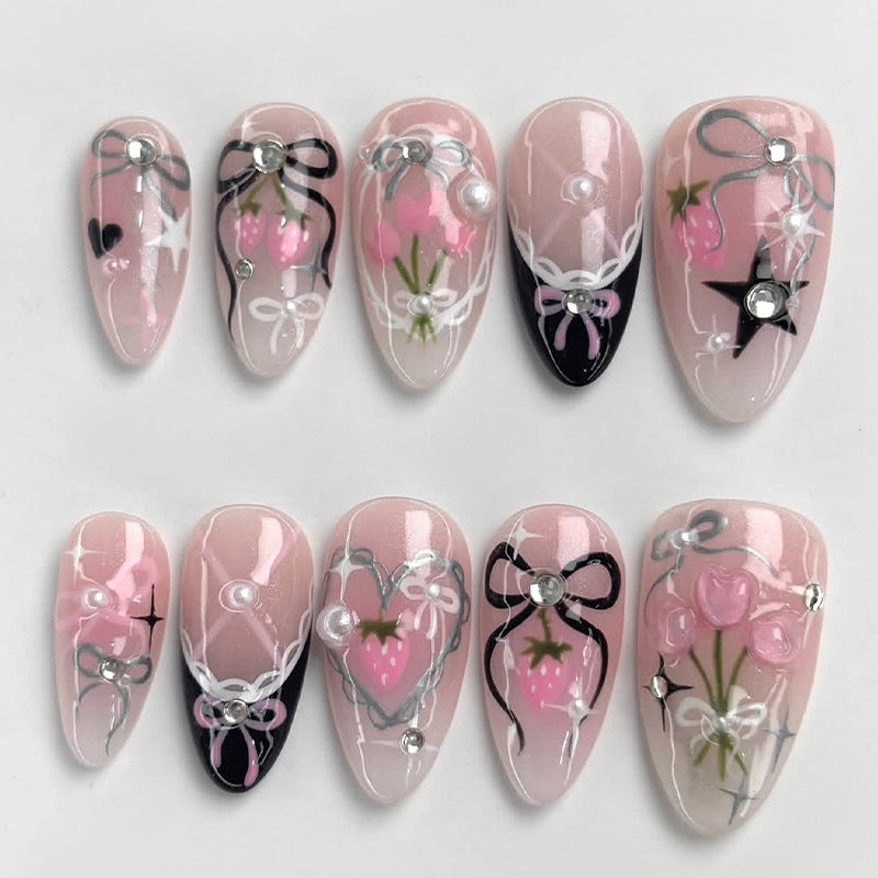 Creative nail art set with elegant bow and glitter designs Kalsten