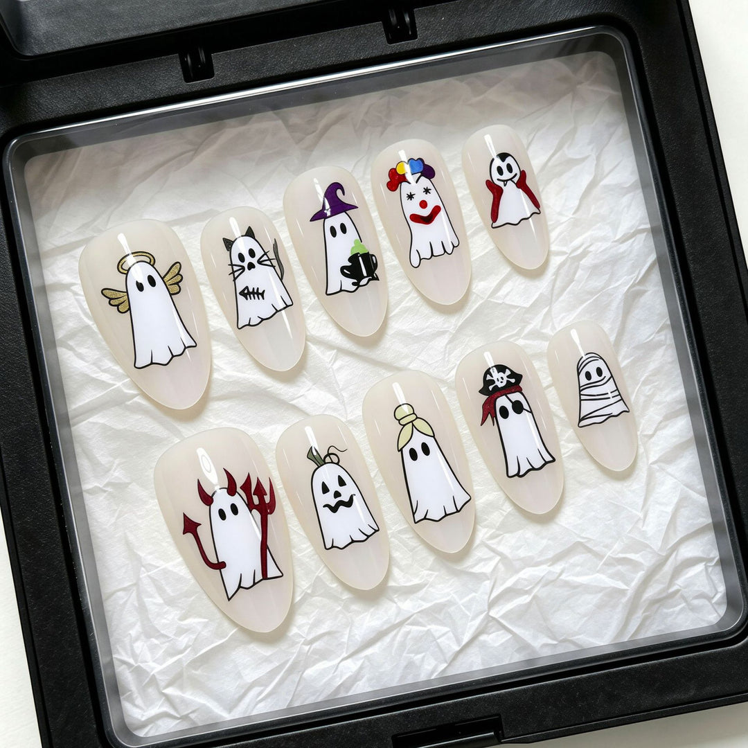 Halloween-Themed Ghost Design Press-On Nail Art Set Kalsten