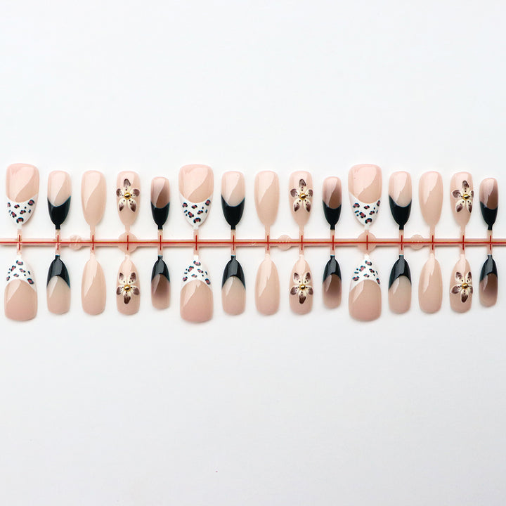 Artistic Press-On Nail Set with Floral Designs