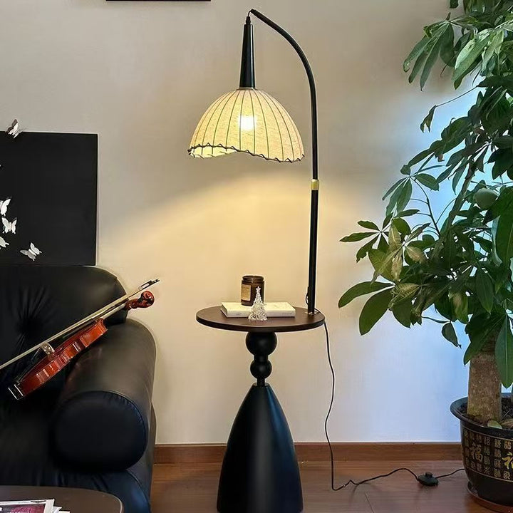 Elegant Arc Floor Lamp with Integrated Side Table