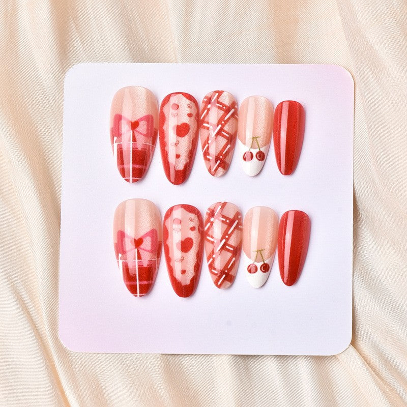 Artificial nail set with playful heart and cherry motifs Kalsten