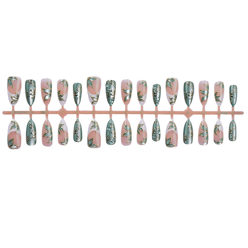 Artificial Nail Set with Floral Designs and 3D Accents Kalsten