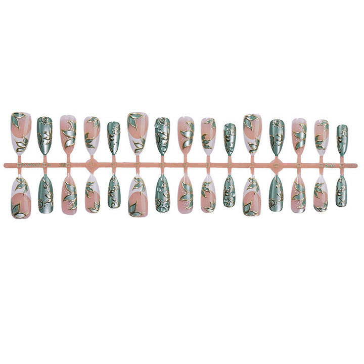 Artificial Nail Set with Floral Designs and 3D Accents Kalsten