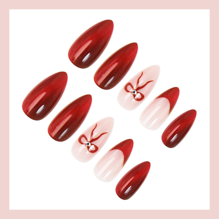 Acrylic Nail Set with Luxurious Ombre Effects and Delicate Bows Kalsten
