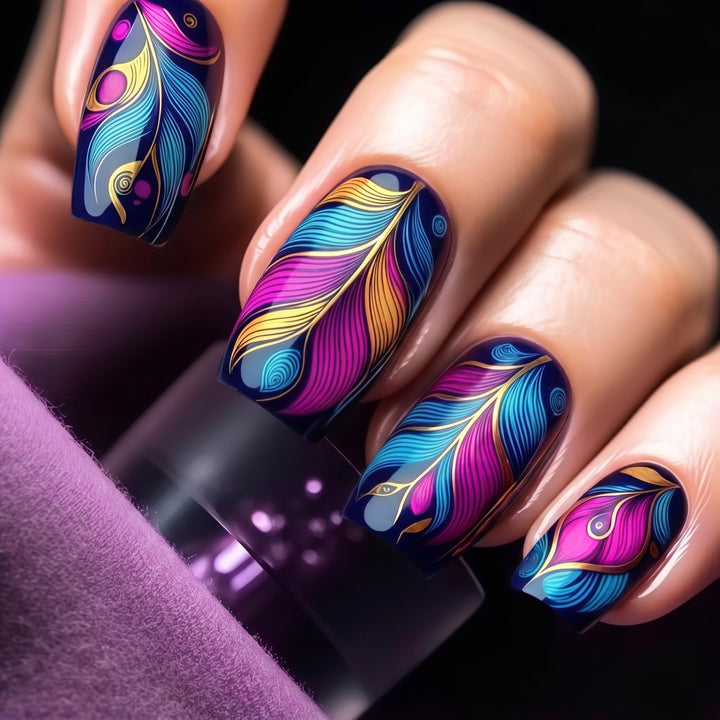 Artificial nails with colorful feather design Kalsten