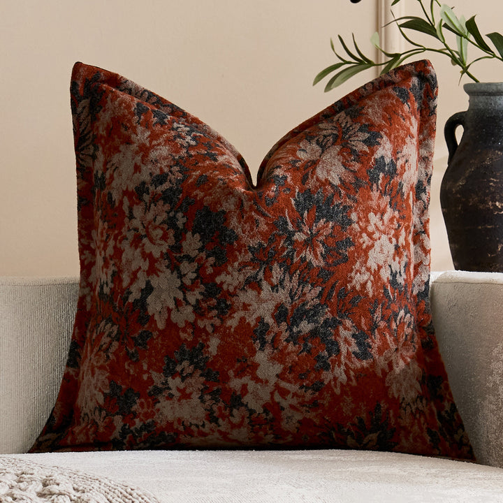 Oversized Jacquard Floral Velvet Throw Pillow Cover with Hidden Zipper