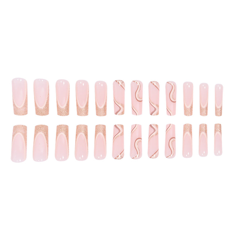 Decorative Long Press-On Nails with Gold Accents Kalsten