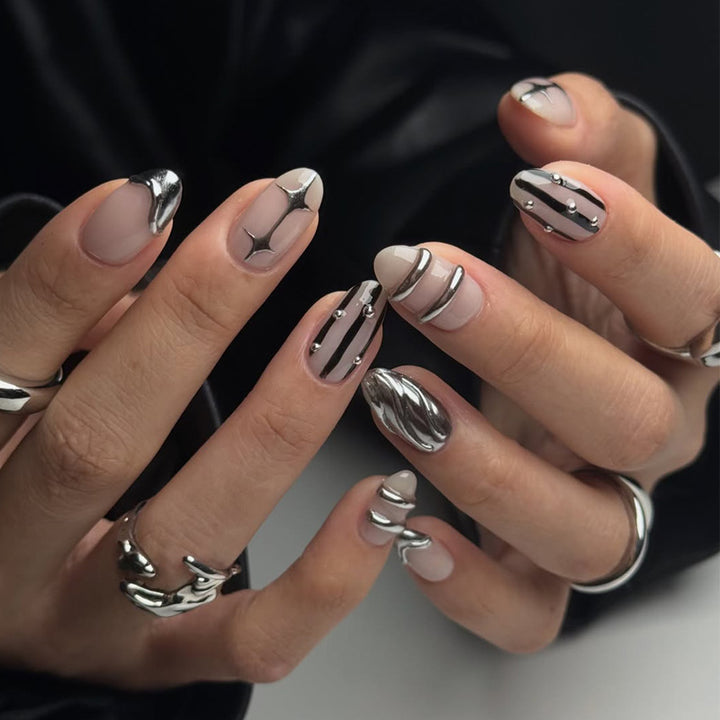 Artistic Metallic Embellished Press-On Nails Kalsten