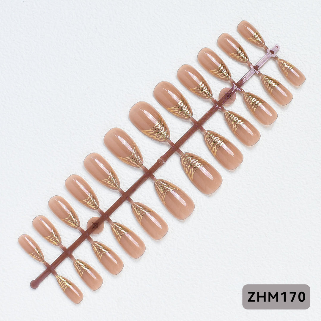 Elegant Press-On Nail Tips with Gold Detailing Kalsten