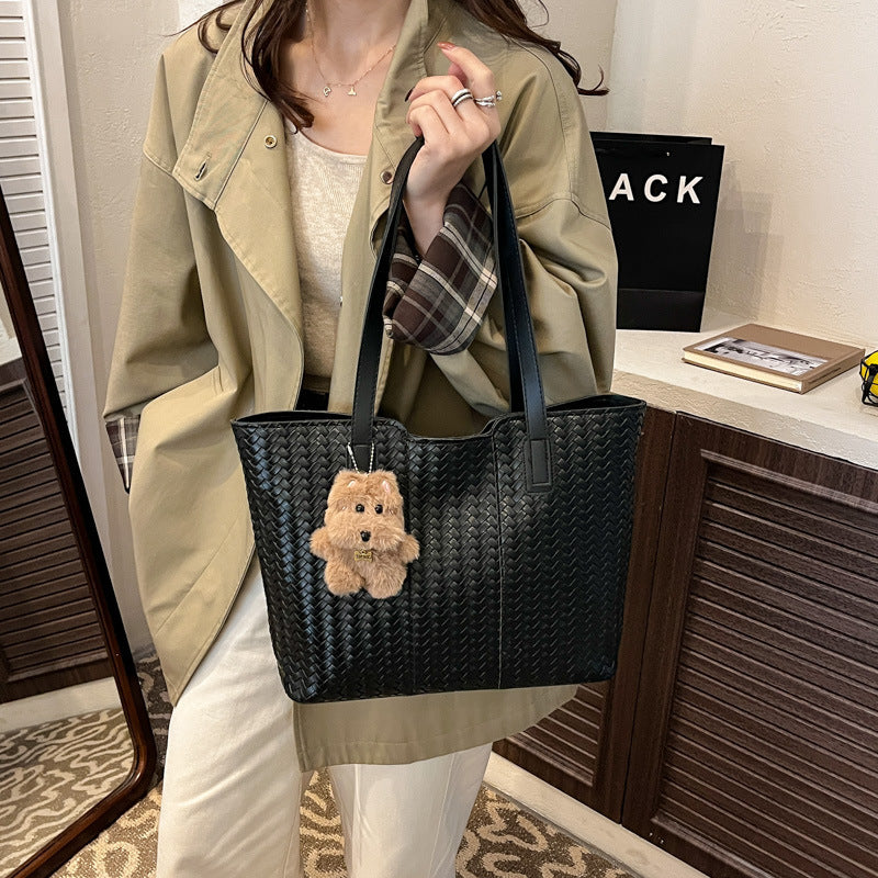 Woven Leather Shoulder Tote Bag Kalsten