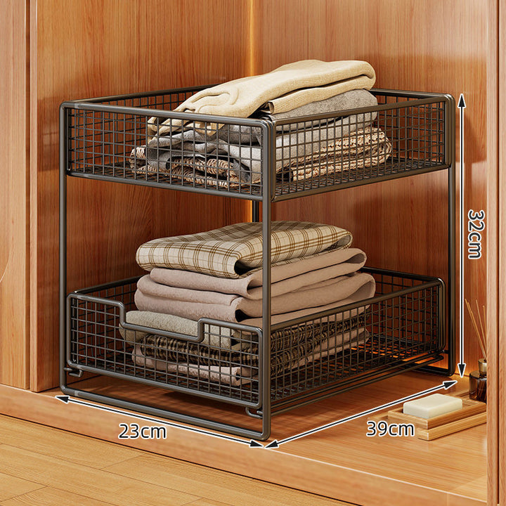 Double-Tier Sliding Wire Mesh Closet Drawer Organizer with Raised Frame