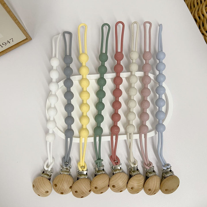 Silicone Beaded Pacifier Lanyard with Wooden Safety Clip