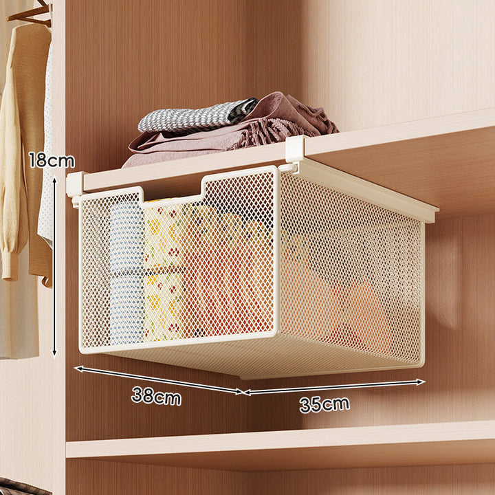 Retractable Under-Shelf Wire Mesh Drawer for Closet Organization
