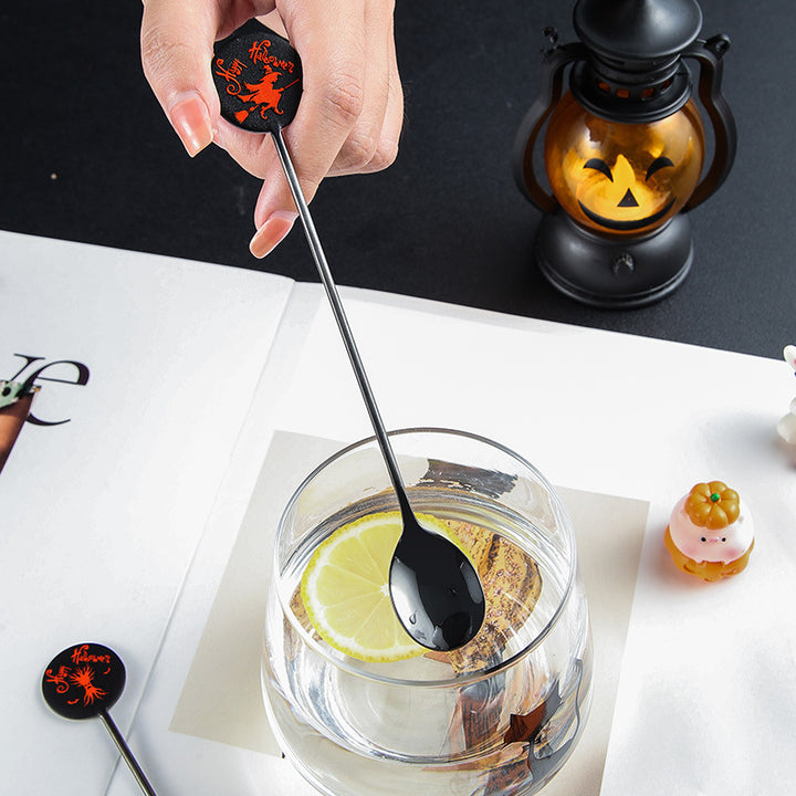Long Bar Spoon Cocktail Stirring Spoon made of Stainless Steel with Halloween Ghost Design